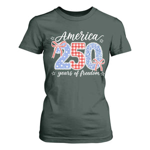 Girly America 250 Years Of Freedom T Shirt For Women 4th of July Coquette Bow