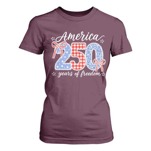 Girly America 250 Years Of Freedom T Shirt For Women 4th of July Coquette Bow