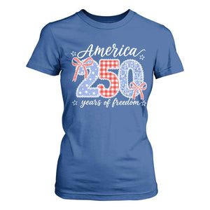 Girly America 250 Years Of Freedom T Shirt For Women 4th of July Coquette Bow