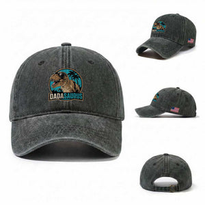 Dinosuar Dad Washed Cotton Baseball Cap Funny Dadasaurus Fathers Day Family Matching TS11 Washed Cap Universal Fit Dark Green Print Your Wear