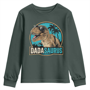 Dinosuar Dad Youth Sweatshirt Funny Dadasaurus Fathers Day Family Matching TS11 Dark Forest Green Print Your Wear