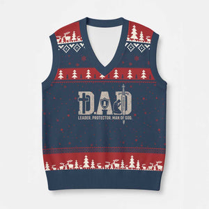 Christian Dad V-Neck Knit Sweater Vest Father Leader Protector Man Of God TS11 Navy Red Print Your Wear