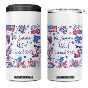 The Summer USA Turned 250 1776 2026 4th of July 4 in 1 Can Cooler Tumbler TS11 One Size: 16 oz White Print Your Wear