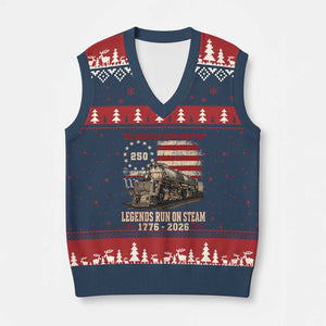 Train USA 250th Anniversary V-Neck Knit Sweater Vest American Iron Spirit Steam Locomotive Railroad Train Engine TS11 Navy Red Print Your Wear