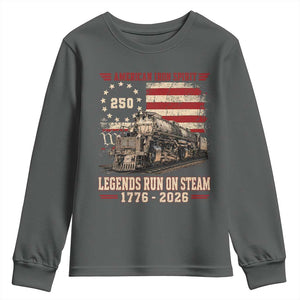 Train USA 250th Anniversary Youth Sweatshirt American Iron Spirit Steam Locomotive Railroad Train Engine TS11 Dark Heather Print Your Wear