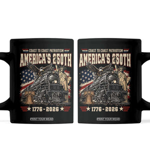 Steam Locomotive Train USA 250th Anniversary Coffee Mug Coast To Coast Patriotism Liberty American Flag TS11 Black Print Your Wear