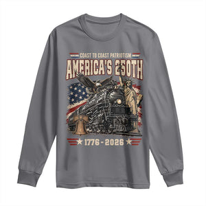 Steam Locomotive Train USA 250th Anniversary Long Sleeve Shirt Coast To Coast Patriotism Liberty American Flag TS11 Charcoal Print Your Wear