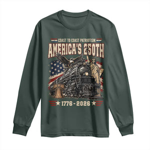 Steam Locomotive Train USA 250th Anniversary Long Sleeve Shirt Coast To Coast Patriotism Liberty American Flag TS11 Dark Forest Green Print Your Wear