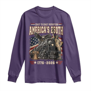 Steam Locomotive Train USA 250th Anniversary Long Sleeve Shirt Coast To Coast Patriotism Liberty American Flag TS11 Purple Print Your Wear