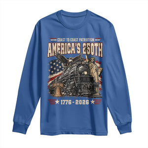Steam Locomotive Train USA 250th Anniversary Long Sleeve Shirt Coast To Coast Patriotism Liberty American Flag TS11 Royal Blue Print Your Wear