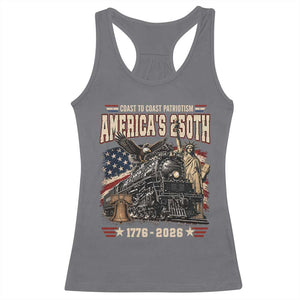 Steam Locomotive Train USA 250th Anniversary Racerback Tank Top Coast To Coast Patriotism Liberty American Flag TS11 Charcoal Print Your Wear
