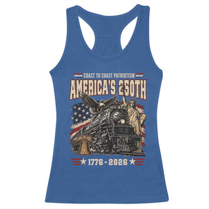 Steam Locomotive Train USA 250th Anniversary Racerback Tank Top Coast To Coast Patriotism Liberty American Flag TS11 Royal Blue Print Your Wear