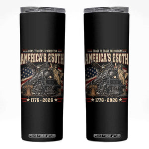 Steam Locomotive Train USA 250th Anniversary Skinny Tumbler Coast To Coast Patriotism Liberty American Flag TS11 Black Print Your Wear