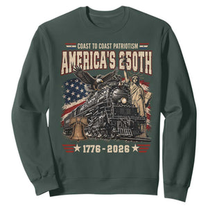 Steam Locomotive Train USA 250th Anniversary Sweatshirt Coast To Coast Patriotism Liberty American Flag TS11 Dark Forest Green Print Your Wear