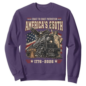 Steam Locomotive Train USA 250th Anniversary Sweatshirt Coast To Coast Patriotism Liberty American Flag TS11 Purple Print Your Wear