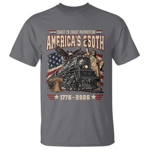 Steam Locomotive Train USA 250th Anniversary T Shirt Coast To Coast Patriotism Liberty American Flag TS11 Charcoal Print Your Wear