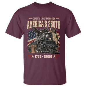 Steam Locomotive Train USA 250th Anniversary T Shirt Coast To Coast Patriotism Liberty American Flag TS11 Maroon Print Your Wear