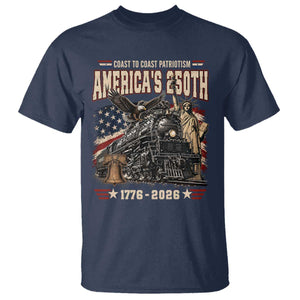 Steam Locomotive Train USA 250th Anniversary T Shirt Coast To Coast Patriotism Liberty American Flag TS11 Navy Print Your Wear