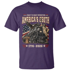 Steam Locomotive Train USA 250th Anniversary T Shirt Coast To Coast Patriotism Liberty American Flag TS11 Purple Print Your Wear