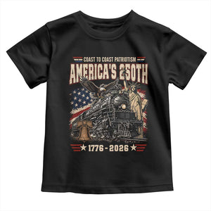 Steam Locomotive Train USA 250th Anniversary Toddler T Shirt Coast To Coast Patriotism Liberty American Flag TS11 Black Print Your Wear