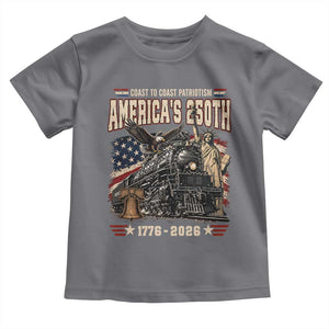 Steam Locomotive Train USA 250th Anniversary Toddler T Shirt Coast To Coast Patriotism Liberty American Flag TS11 Charcoal Print Your Wear