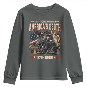Steam Locomotive Train USA 250th Anniversary Youth Sweatshirt Coast To Coast Patriotism Liberty American Flag TS11 Dark Heather Print Your Wear