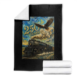 Train USA 250 Year Anniversary 1776 2026 Throw Blanket Van Gogh Art Steam Locomotive Railroad Starry Night