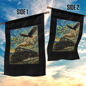 Train USA 250 Year Anniversary 1776 2026 Garden Flag Van Gogh Art Steam Locomotive Railroad Starry Night