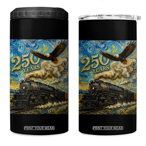 Train USA 250 Year Anniversary 1776 2026 4 in 1 Can Cooler Tumbler Van Gogh Art Steam Locomotive Railroad Starry Night