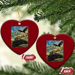 Train USA 250 Year Anniversary 1776 2026 Ceramic Ornament Van Gogh Art Steam Locomotive Railroad Starry Night