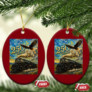 Train USA 250 Year Anniversary 1776 2026 Ceramic Ornament Van Gogh Art Steam Locomotive Railroad Starry Night