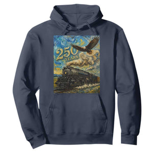 Train USA 250 Year Anniversary 1776 2026 Hoodie Van Gogh Art Steam Locomotive Railroad Starry Night