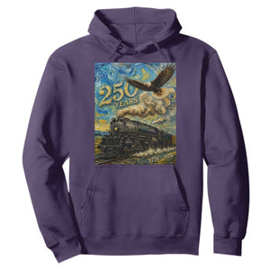 Train USA 250 Year Anniversary 1776 2026 Hoodie Van Gogh Art Steam Locomotive Railroad Starry Night