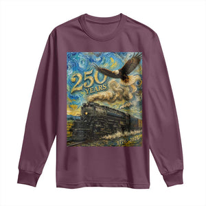 Train USA 250 Year Anniversary 1776 2026 Long Sleeve Shirt Van Gogh Art Steam Locomotive Railroad Starry Night