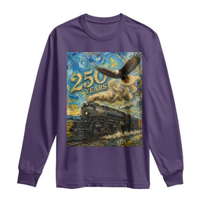 Train USA 250 Year Anniversary 1776 2026 Long Sleeve Shirt Van Gogh Art Steam Locomotive Railroad Starry Night
