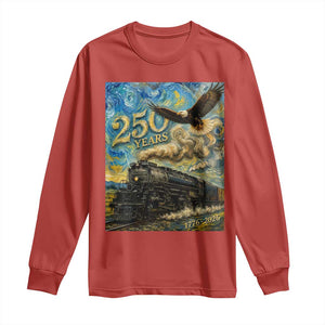 Train USA 250 Year Anniversary 1776 2026 Long Sleeve Shirt Van Gogh Art Steam Locomotive Railroad Starry Night