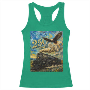 Train USA 250 Year Anniversary 1776 2026 Racerback Tank Top Van Gogh Art Steam Locomotive Railroad Starry Night