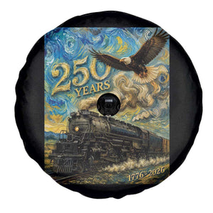 Train USA 250 Year Anniversary 1776 2026 Spare Tire Cover Van Gogh Art Steam Locomotive Railroad Starry Night