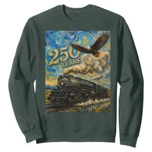 Train USA 250 Year Anniversary 1776 2026 Sweatshirt Van Gogh Art Steam Locomotive Railroad Starry Night