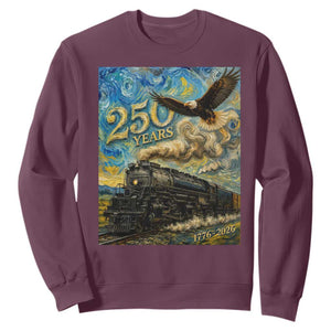 Train USA 250 Year Anniversary 1776 2026 Sweatshirt Van Gogh Art Steam Locomotive Railroad Starry Night