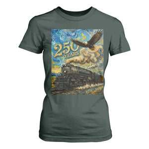 Train USA 250 Year Anniversary 1776 2026 T Shirt For Women Van Gogh Art Steam Locomotive Railroad Starry Night