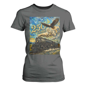 Train USA 250 Year Anniversary 1776 2026 T Shirt For Women Van Gogh Art Steam Locomotive Railroad Starry Night