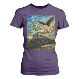 Train USA 250 Year Anniversary 1776 2026 T Shirt For Women Van Gogh Art Steam Locomotive Railroad Starry Night
