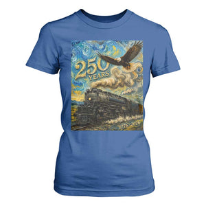 Train USA 250 Year Anniversary 1776 2026 T Shirt For Women Van Gogh Art Steam Locomotive Railroad Starry Night