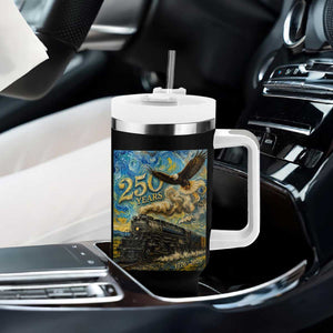 Train USA 250 Year Anniversary 1776 2026 Tumbler With Handle Van Gogh Art Steam Locomotive Railroad Starry Night