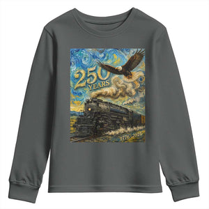 Train USA 250 Year Anniversary 1776 2026 Youth Sweatshirt Van Gogh Art Steam Locomotive Railroad Starry Night