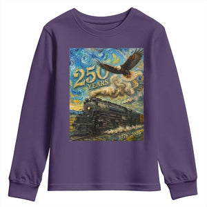 Train USA 250 Year Anniversary 1776 2026 Youth Sweatshirt Van Gogh Art Steam Locomotive Railroad Starry Night