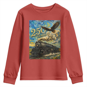 Train USA 250 Year Anniversary 1776 2026 Youth Sweatshirt Van Gogh Art Steam Locomotive Railroad Starry Night