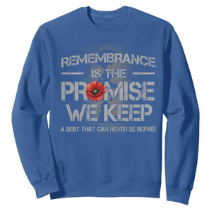 Remembrance Is The Promise We Keep Sweatshirt Memorial Day TS11 Royal Blue Print Your Wear