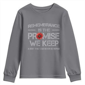 Remembrance Is The Promise We Keep Youth Sweatshirt Memorial Day TS11 Charcoal Print Your Wear